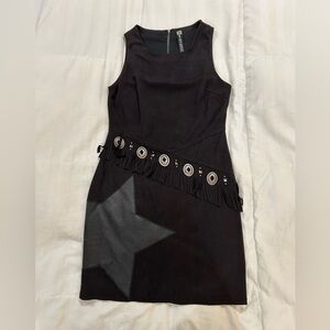 Design Lab black soft suede, detail fringe and leather star size M